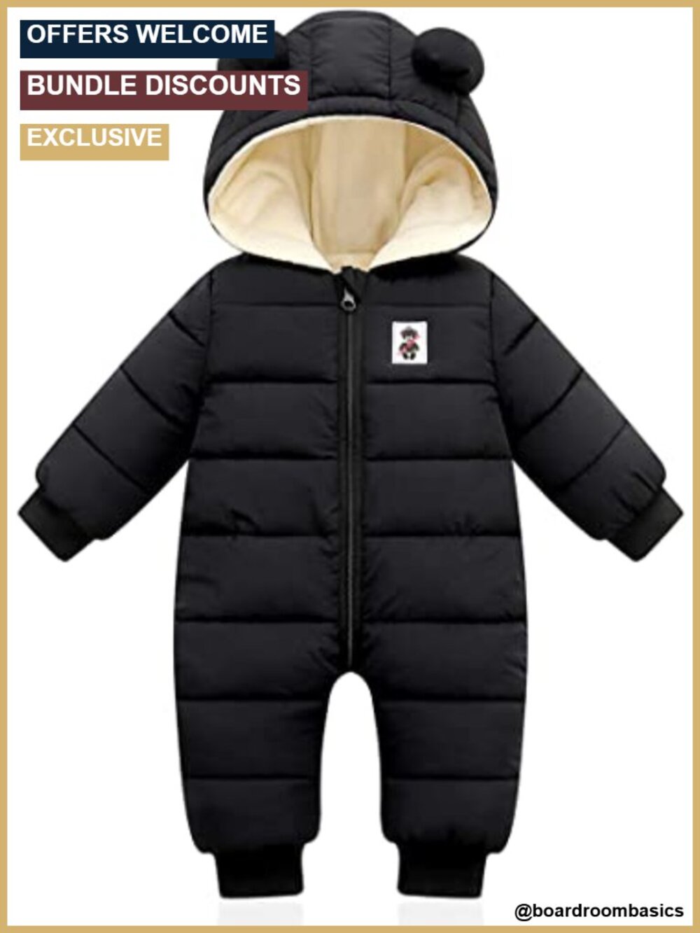 Baby Snowsuit Warm Infant Toddler Winter Hooded Zip Jumpsuit